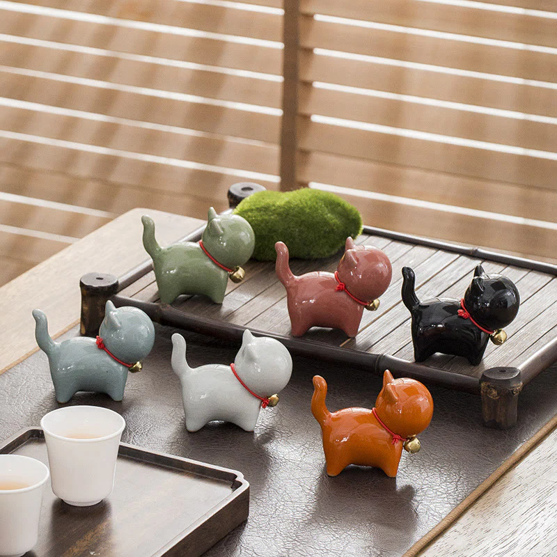 Buddha Stones Mini Carino Campanello Portafortuna Gatto Tè Animale Domestico Ceramica Casa Scrivania Figurina Decorazione - Image 2