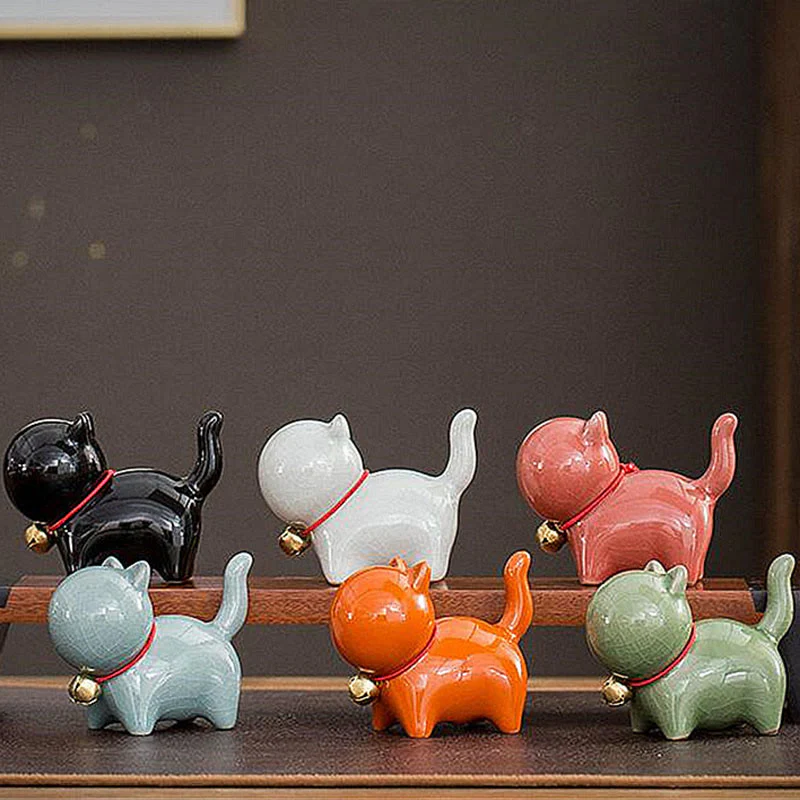 Buddha Stones Mini Carino Campanello Portafortuna Gatto Tè Animale Domestico Ceramica Casa Scrivania Figurina Decorazione - Image 22