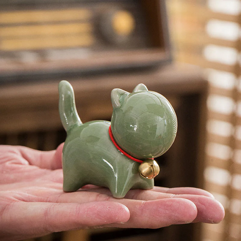 Buddha Stones Mini Carino Campanello Portafortuna Gatto Tè Animale Domestico Ceramica Casa Scrivania Figurina Decorazione - Image 5