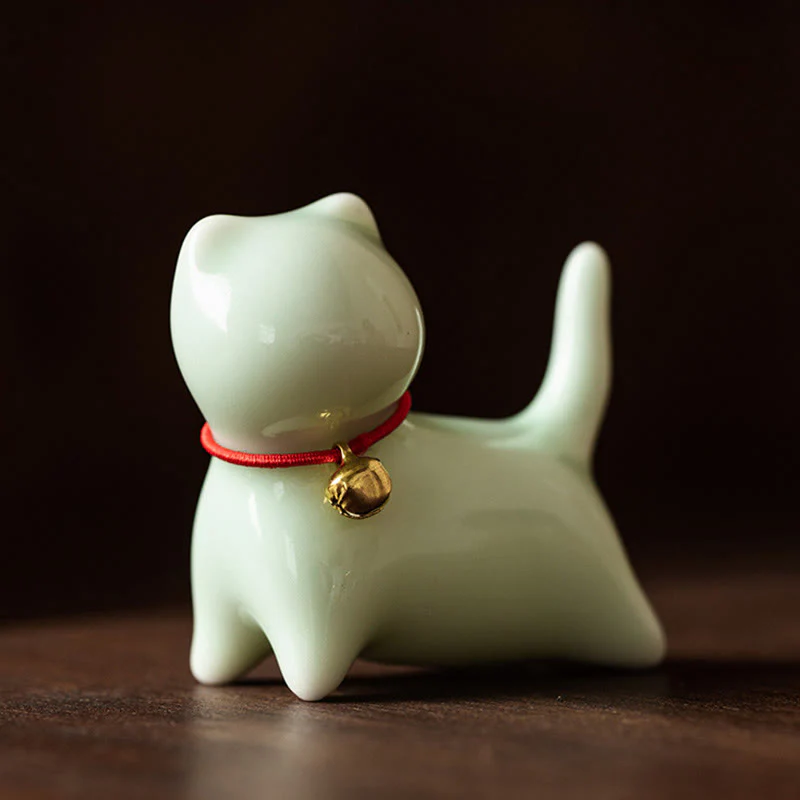 Buddha Stones Mini Carino in Piedi Sdraiato Gatto Tè Animale Domestico Ceramica Casa Scrivania Figurina Decorazione - Image 3