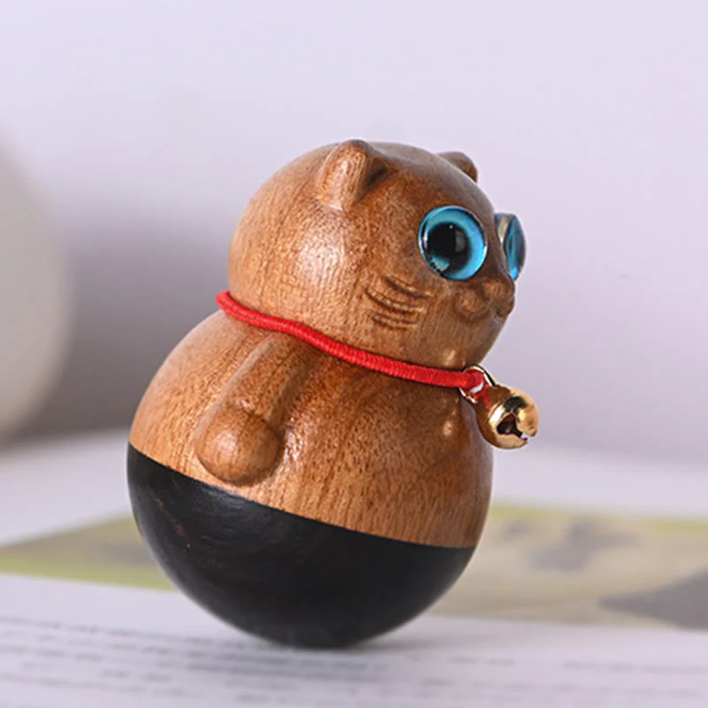Buddha Stones Mini Gatto Fortunato Gattino Phoebe Zhennan Decorazione di Benedizione del Legno - Image 2