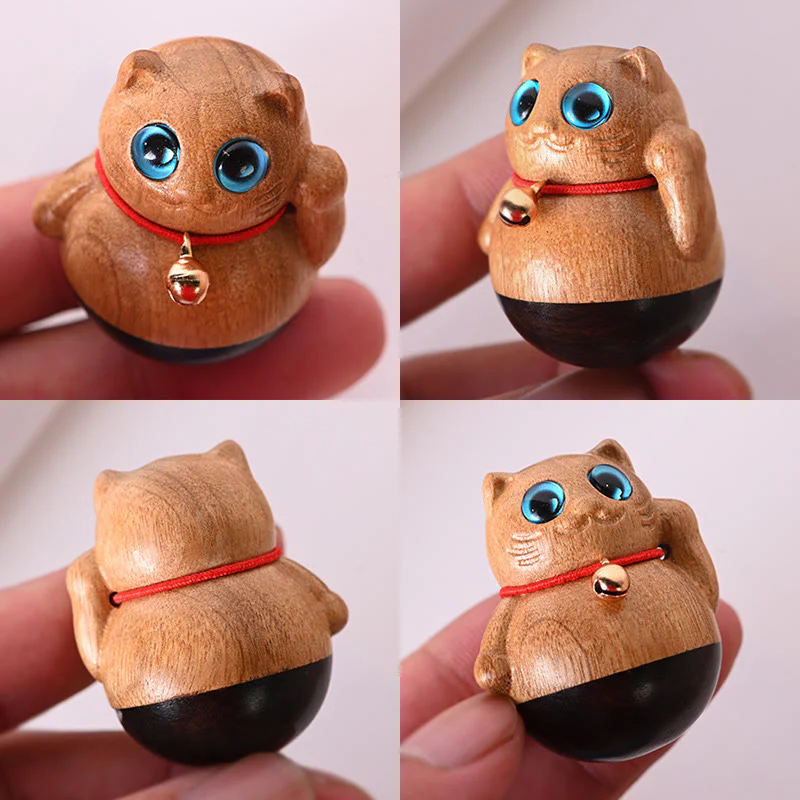Buddha Stones Mini Gatto Fortunato Gattino Phoebe Zhennan Decorazione di Benedizione del Legno - Image 9