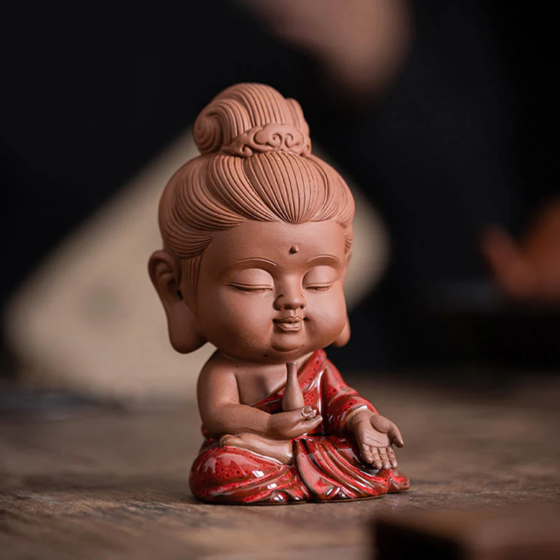 Buddha Stones Mini Gautama Buddha Sakyamuni Kwan Yin Avalokitesvara Ksitigarbha Serenity Decorazione da scrivania in ceramica - Image 15