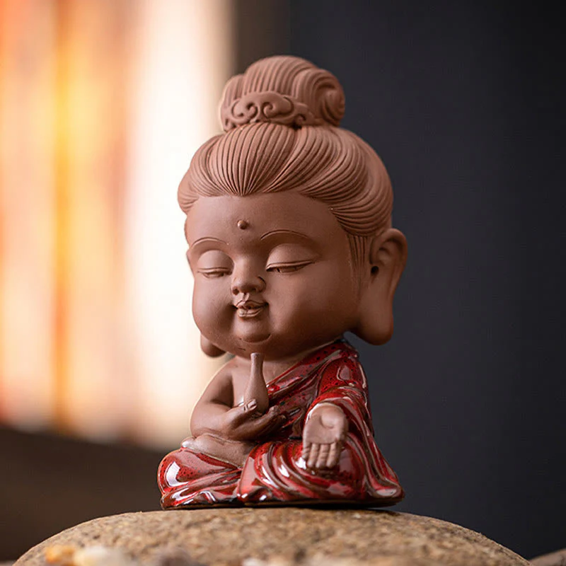 Buddha Stones Mini Gautama Buddha Sakyamuni Kwan Yin Avalokitesvara Ksitigarbha Serenity Decorazione da scrivania in ceramica - Image 16