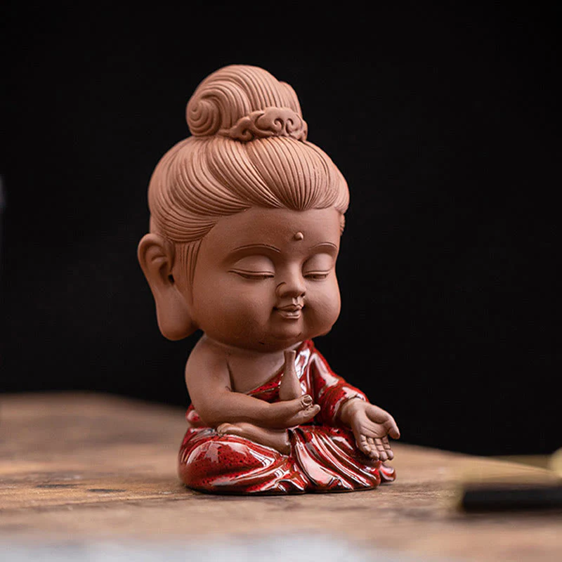 Buddha Stones Mini Gautama Buddha Sakyamuni Kwan Yin Avalokitesvara Ksitigarbha Serenity Decorazione da scrivania in ceramica - Image 17