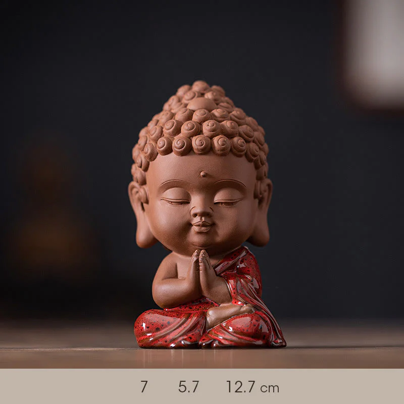 Buddha Stones Mini Gautama Buddha Sakyamuni Kwan Yin Avalokitesvara Ksitigarbha Serenity Decorazione da scrivania in ceramica - Image 2