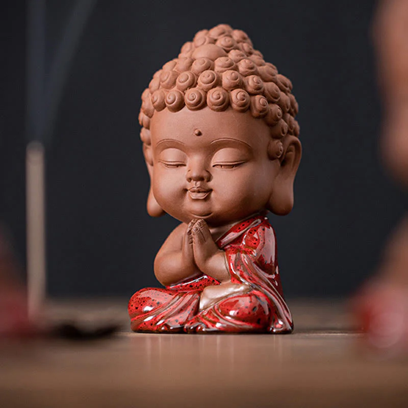 Buddha Stones Mini Gautama Buddha Sakyamuni Kwan Yin Avalokitesvara Ksitigarbha Serenity Decorazione da scrivania in ceramica - Image 3