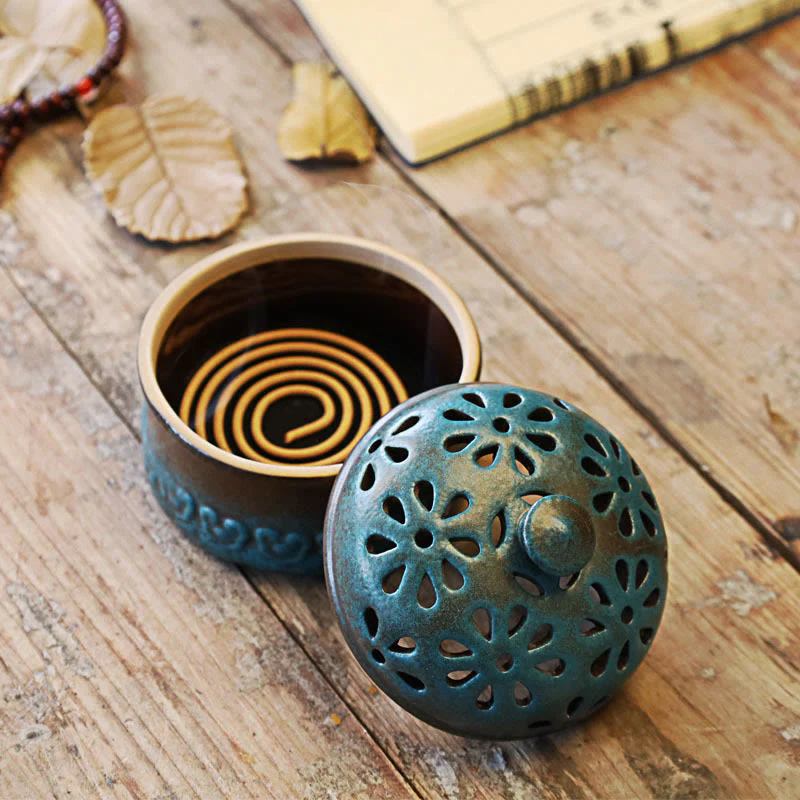 Buddha Stones Mini Hollow Meditazione Spirituale Ceramica Piccolo Bruciatore di Incenso Decorazione