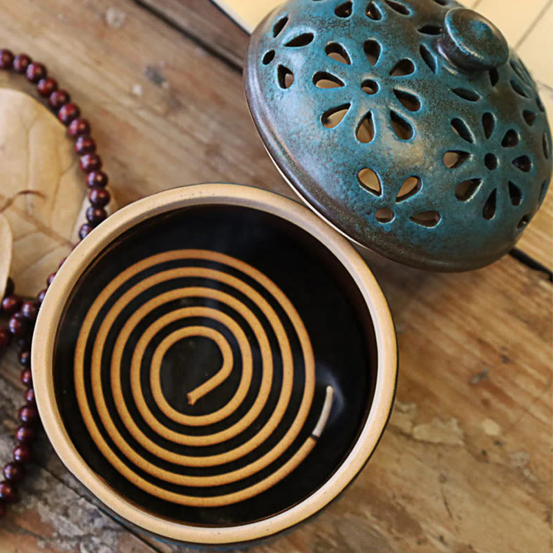 Buddha Stones Mini Hollow Meditazione Spirituale Ceramica Piccolo Bruciatore di Incenso Decorazione - Image 8
