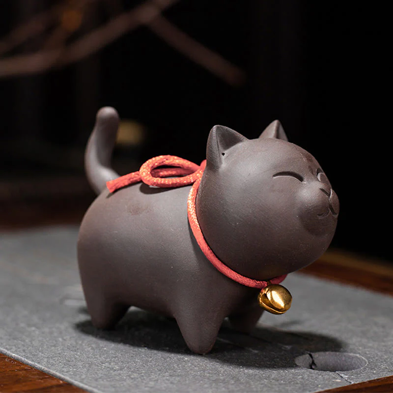 Buddha Stones Mini Lovely Cat Tea Pet Figurina di argilla viola Decorazione da scrivania - Image 2
