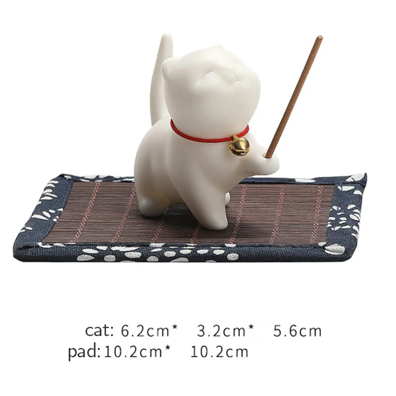 Buddha Stones Mini Lucky Cat Kitten Tea Pet Ceramica Casa Scrivania Figurina Decorazione Con Tappetino Di Bambù - Image 10
