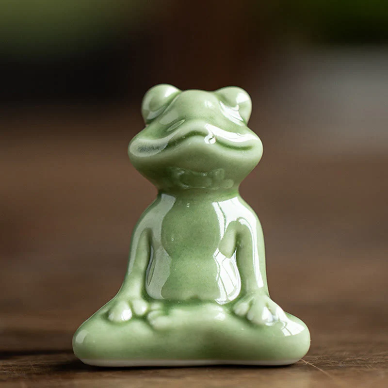 Buddha Stones Mini Piccolo Meditazione Loto Riposo Rana Ceramica Ricchezza Fortuna Casa Tè Animale Domestico Figurina Decorazione - Image 3