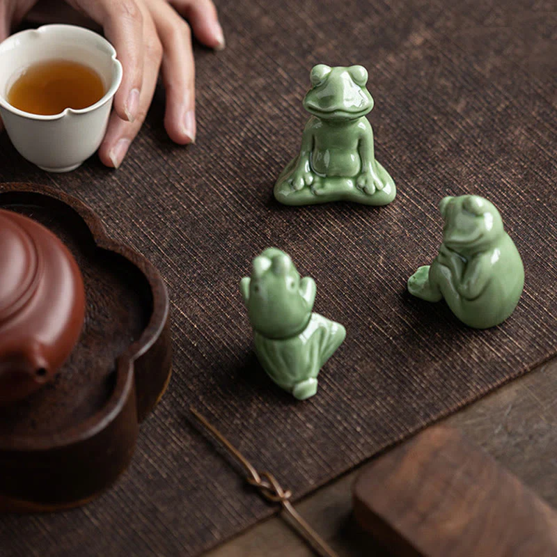 Buddha Stones Mini Piccolo Meditazione Loto Riposo Rana Ceramica Ricchezza Fortuna Casa Tè Animale Domestico Figurina Decorazione - Image 9