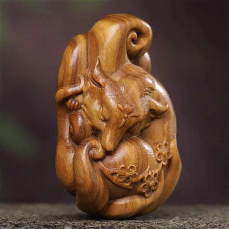 Decorazione da appendere all'auto, in legno di sandalo verde, Buddha Stones, mini volpe a nove code, decorazione per la pace. - Image 2