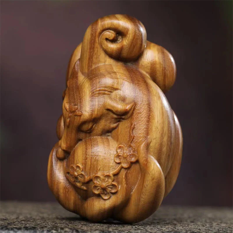 Decorazione da appendere all'auto, in legno di sandalo verde, Buddha Stones, mini volpe a nove code, decorazione per la pace. - Image 3