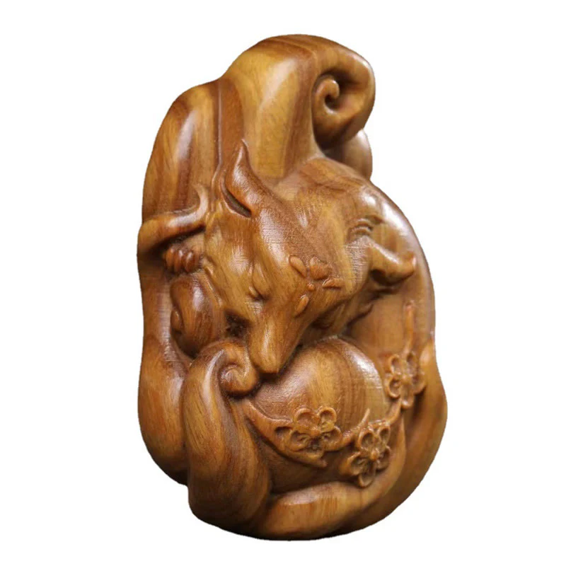 Decorazione da appendere all'auto, in legno di sandalo verde, Buddha Stones, mini volpe a nove code, decorazione per la pace. - Image 6