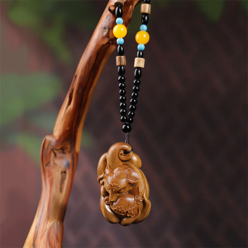 Decorazione da appendere all'auto, in legno di sandalo verde, Buddha Stones, mini volpe a nove code, decorazione per la pace. - Image 7