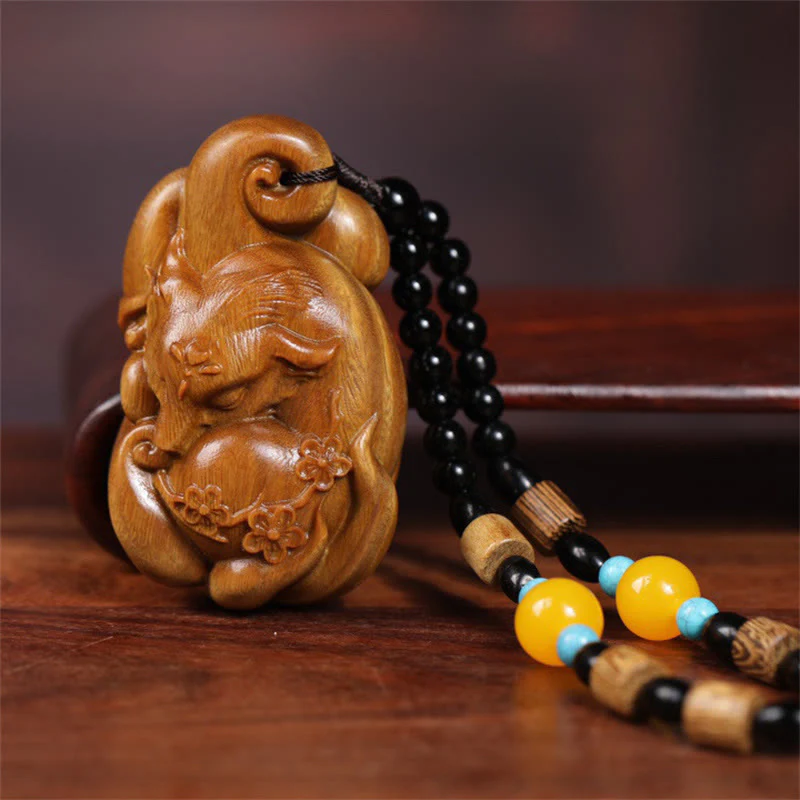 Decorazione da appendere all'auto, in legno di sandalo verde, Buddha Stones, mini volpe a nove code, decorazione per la pace. - Image 8