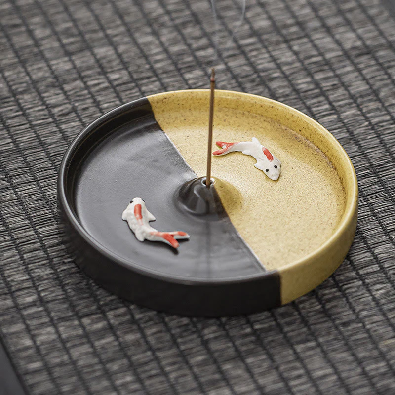Buddha Stones Modello di pesce Koi Decorazione per bruciatore di incenso in ceramica con guarigione spirituale - Image 11