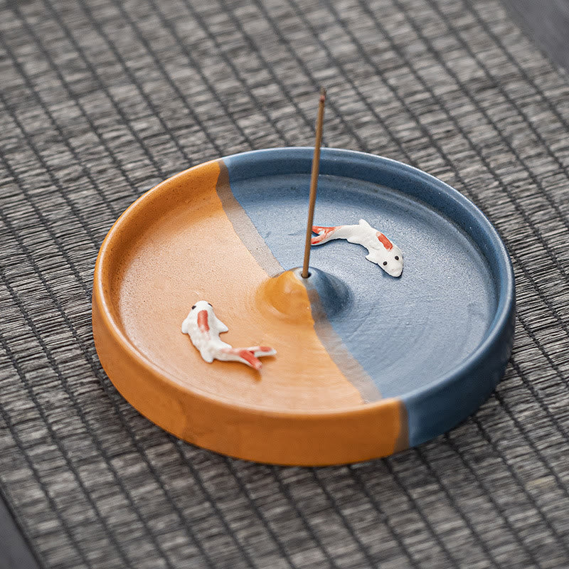 Buddha Stones Modello di pesce Koi Decorazione per bruciatore di incenso in ceramica con guarigione spirituale - Image 3
