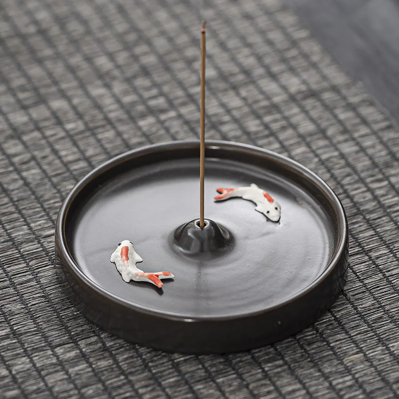 Buddha Stones Modello di pesce Koi Decorazione per bruciatore di incenso in ceramica con guarigione spirituale - Image 8