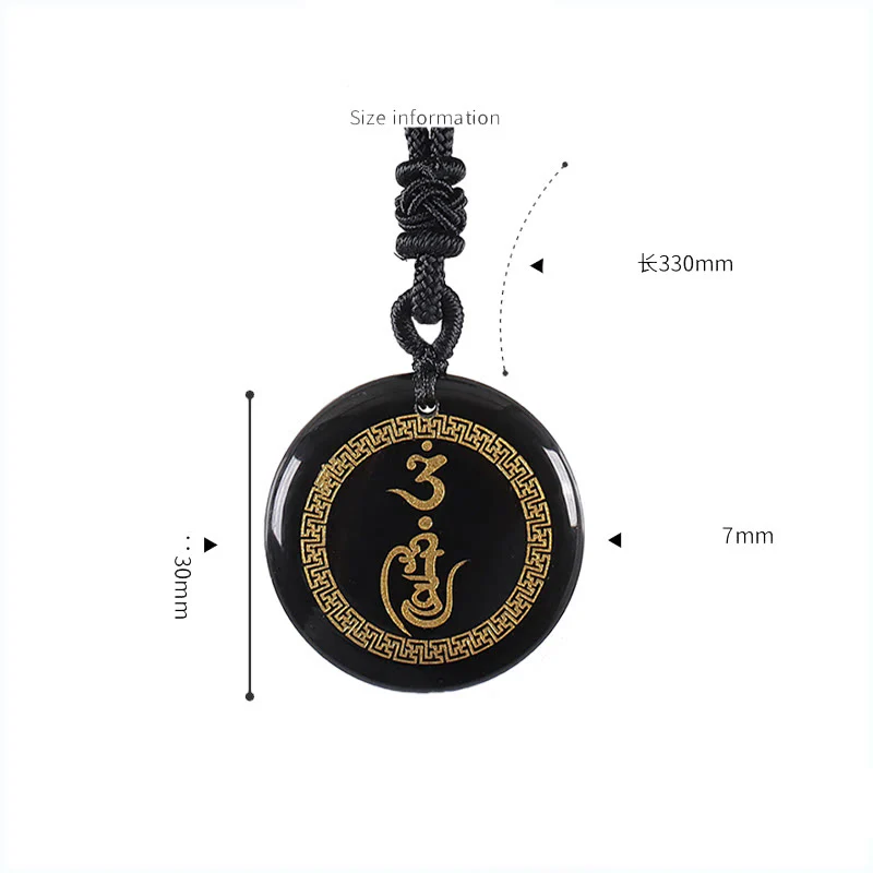 Buddha Stones Modello Svastica Vajra Protezione Mantra Naturale Vari Cristallo Ossidiana Nera Collana Pendente Purificazione - Image 2