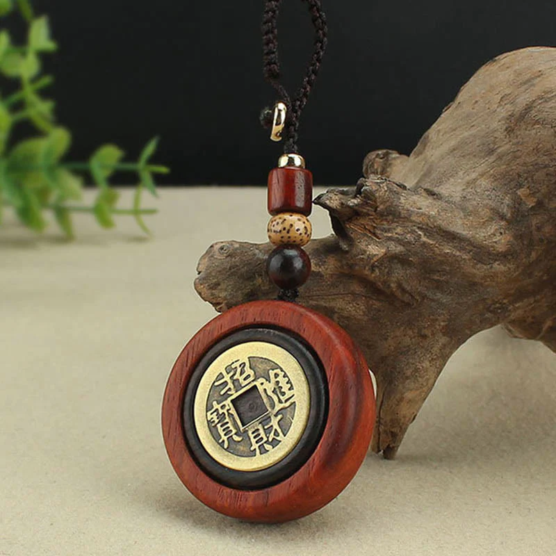 Buddha Stones Moneta di rame Attrae ricchezza Legno di ebano Sandalo rosso Fortuna Portachiavi Decorazione - Image 10