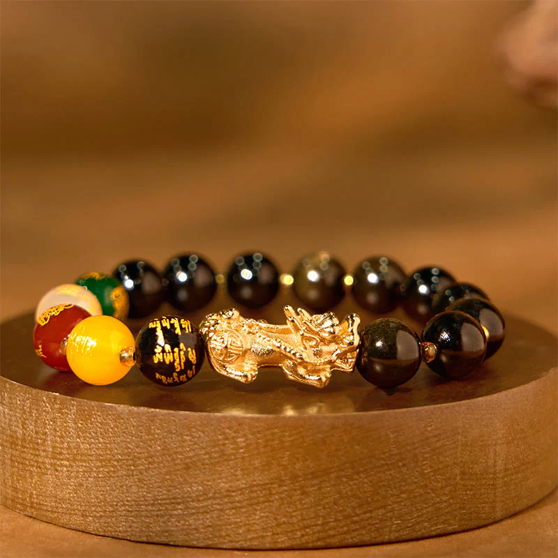 Buddha Stones Natural Gold Sheen Ossidiana PiXiu Cinque Direzioni Braccialetto di Protezione degli Dei della Ricchezza - Image 5