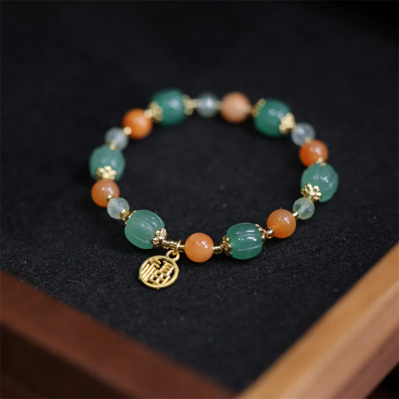 Buddha Stones Natural Golden Silk Jade Zucca Perlina Fu Carattere Charm Bracciale Ricchezza - Image 3