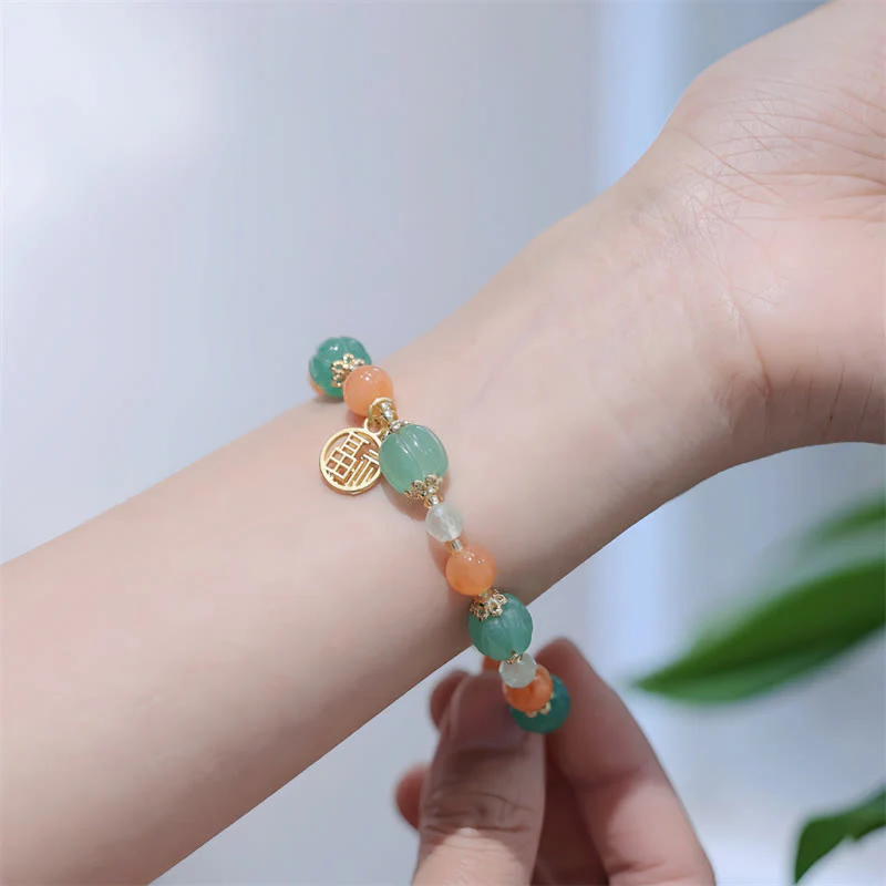 Buddha Stones Natural Golden Silk Jade Zucca Perlina Fu Carattere Charm Bracciale Ricchezza - Image 4