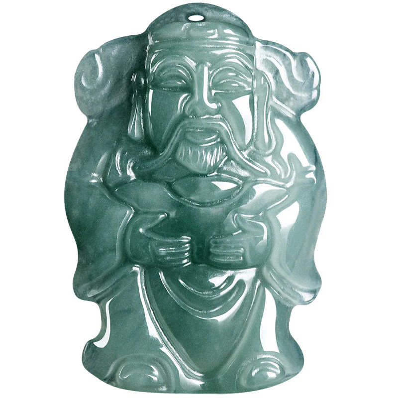 Buddha Stones Natural Green Jade Cinese Dio della Ricchezza Caishen Lingotto Abbondanza Collana Pendente - Image 10