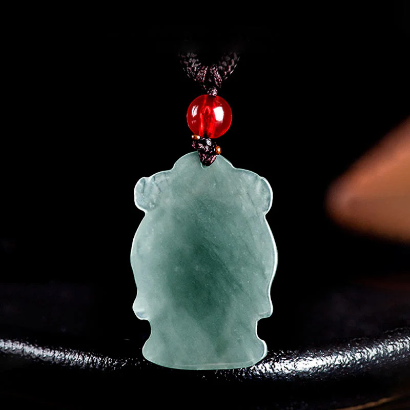 Buddha Stones Natural Green Jade Cinese Dio della Ricchezza Caishen Lingotto Abbondanza Collana Pendente - Image 3