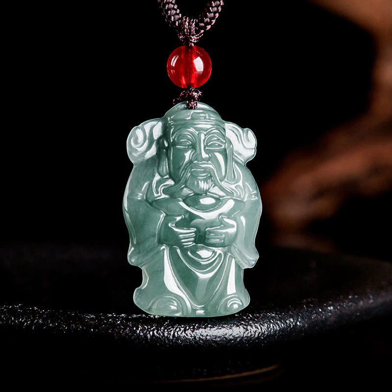 Buddha Stones Natural Green Jade Cinese Dio della Ricchezza Caishen Lingotto Abbondanza Collana Pendente - Image 7