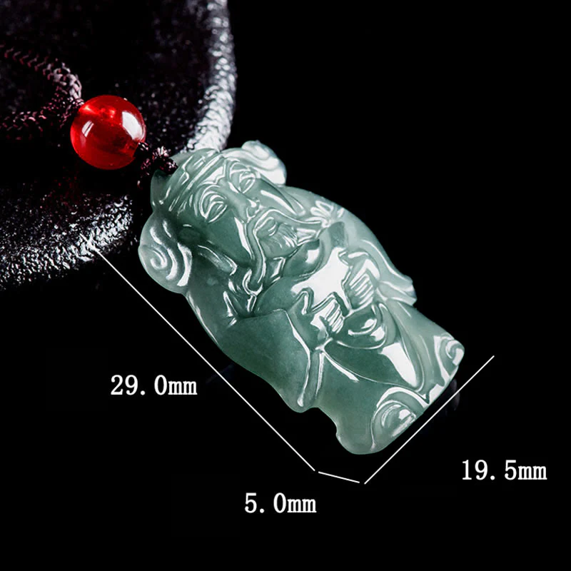 Buddha Stones Natural Green Jade Cinese Dio della Ricchezza Caishen Lingotto Abbondanza Collana Pendente - Image 8