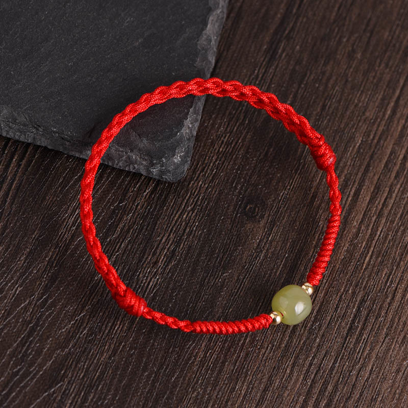 Buddha Stones Giada naturale Hetian Perline d'oro 999 Protezione Fortuna Bracciale intrecciato Cavigliera - Image 11