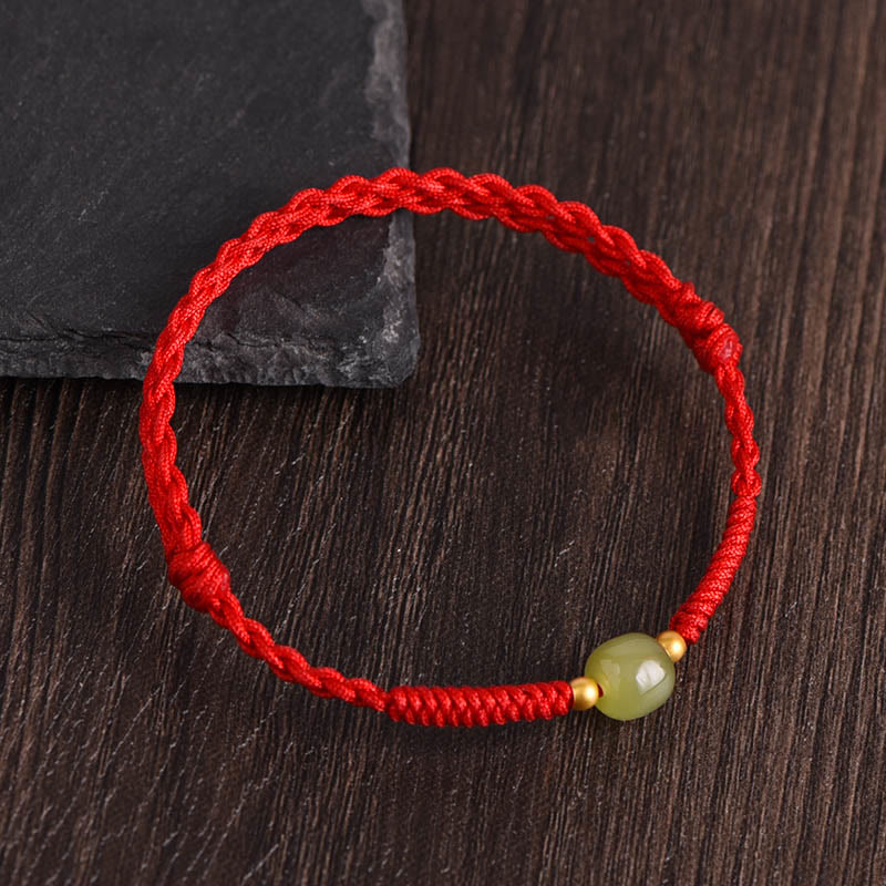 Buddha Stones Giada naturale Hetian Perline d'oro 999 Protezione Fortuna Bracciale intrecciato Cavigliera - Image 12