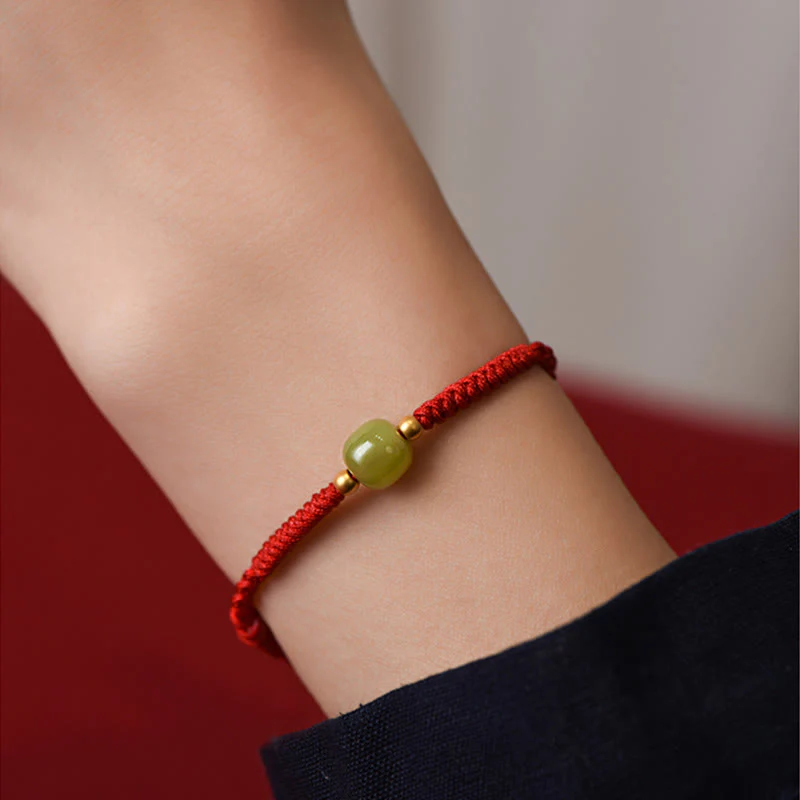 Buddha Stones Giada naturale Hetian Perline d'oro 999 Protezione Fortuna Bracciale intrecciato Cavigliera - Image 13
