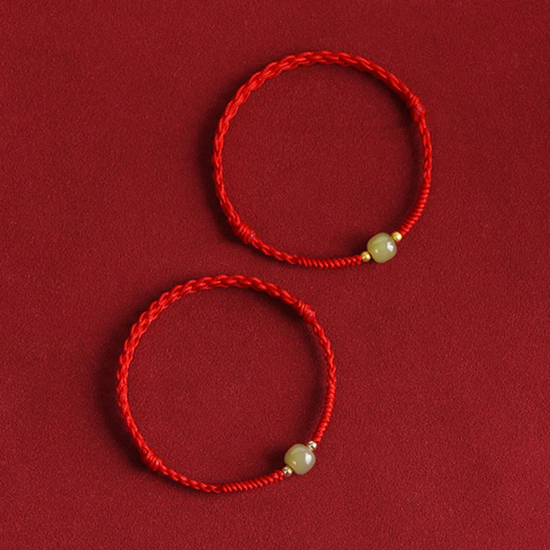 Buddha Stones Giada naturale Hetian Perline d'oro 999 Protezione Fortuna Bracciale intrecciato Cavigliera - Image 15