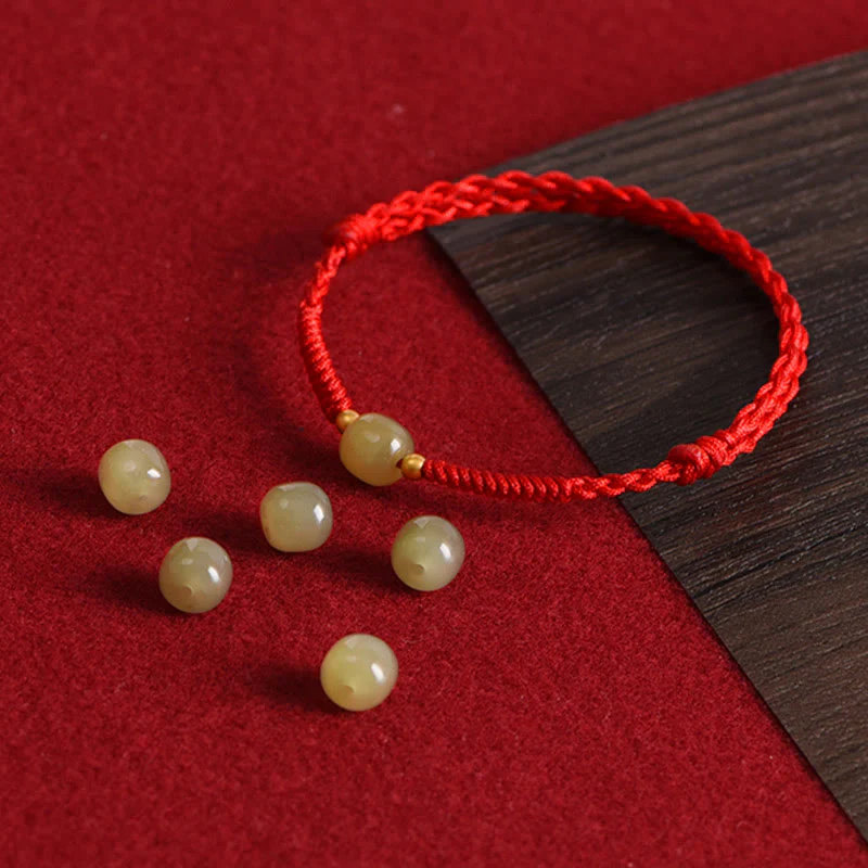 Buddha Stones Giada naturale Hetian Perline d'oro 999 Protezione Fortuna Bracciale intrecciato Cavigliera - Image 16