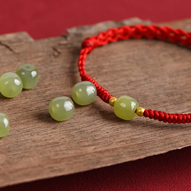 Buddha Stones Giada naturale Hetian Perline d'oro 999 Protezione Fortuna Bracciale intrecciato Cavigliera - Image 17
