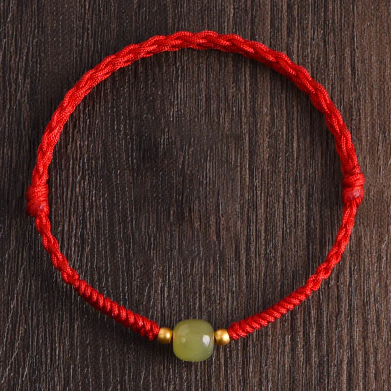 Buddha Stones Giada naturale Hetian Perline d'oro 999 Protezione Fortuna Bracciale intrecciato Cavigliera - Image 18