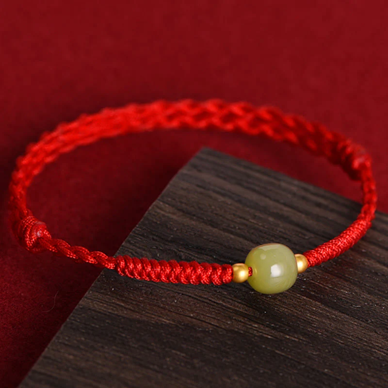 Buddha Stones Giada naturale Hetian Perline d'oro 999 Protezione Fortuna Bracciale intrecciato Cavigliera - Image 19