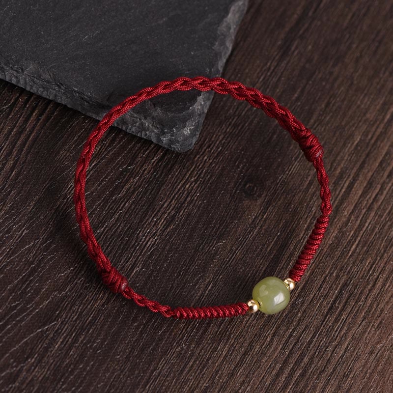 Buddha Stones Giada naturale Hetian Perline d'oro 999 Protezione Fortuna Bracciale intrecciato Cavigliera - Image 2