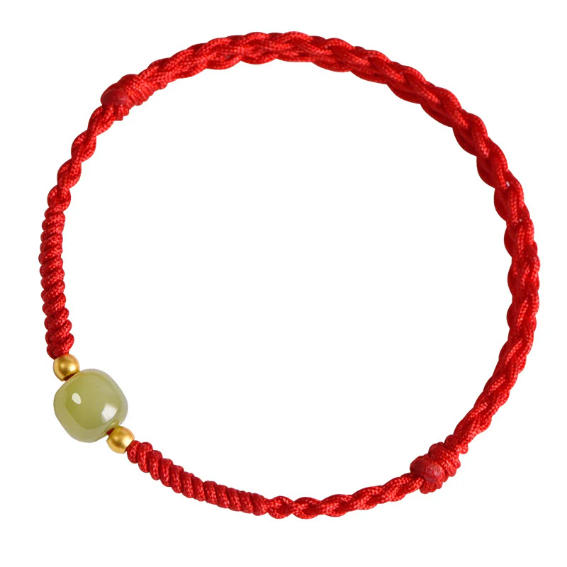 Buddha Stones Giada naturale Hetian Perline d'oro 999 Protezione Fortuna Bracciale intrecciato Cavigliera - Image 20