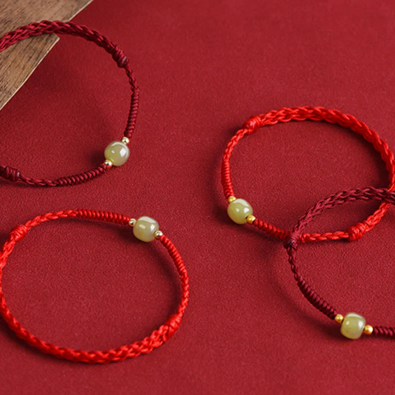 Buddha Stones Giada naturale Hetian Perline d'oro 999 Protezione Fortuna Bracciale intrecciato Cavigliera - Image 21