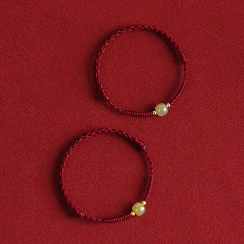 Buddha Stones Giada naturale Hetian Perline d'oro 999 Protezione Fortuna Bracciale intrecciato Cavigliera - Image 5