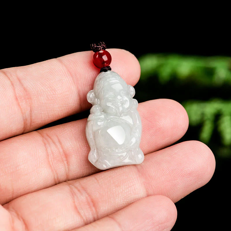 Buddha Stones Natural Jade Cinese Dio della Ricchezza Caishen Lingotto Fortuna Collana Pendente - Image 4