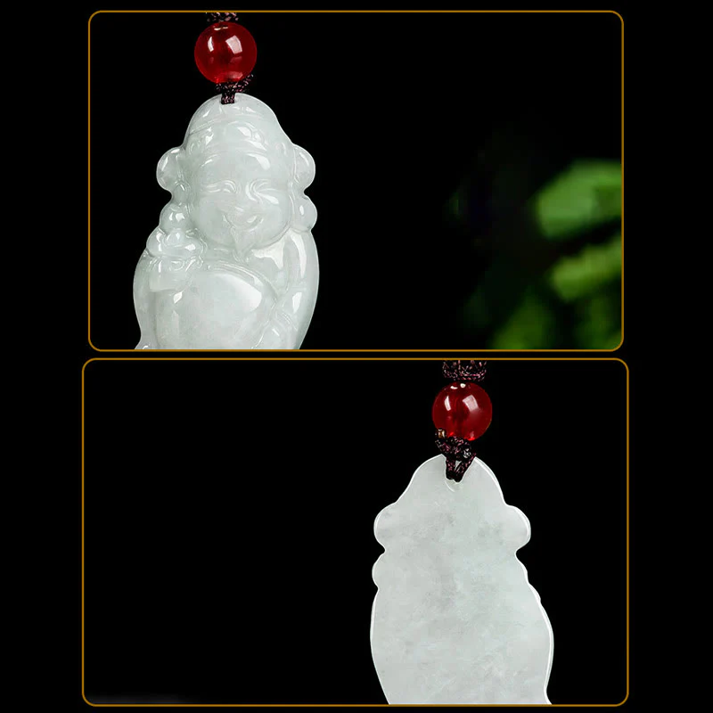 Buddha Stones Natural Jade Cinese Dio della Ricchezza Caishen Lingotto Fortuna Collana Pendente - Image 7