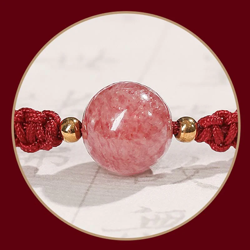 Buddha Stones Natural Strawberry Quartz Crystal Love Braccialetto intrecciato con corda rossa alla caviglia - Image 11