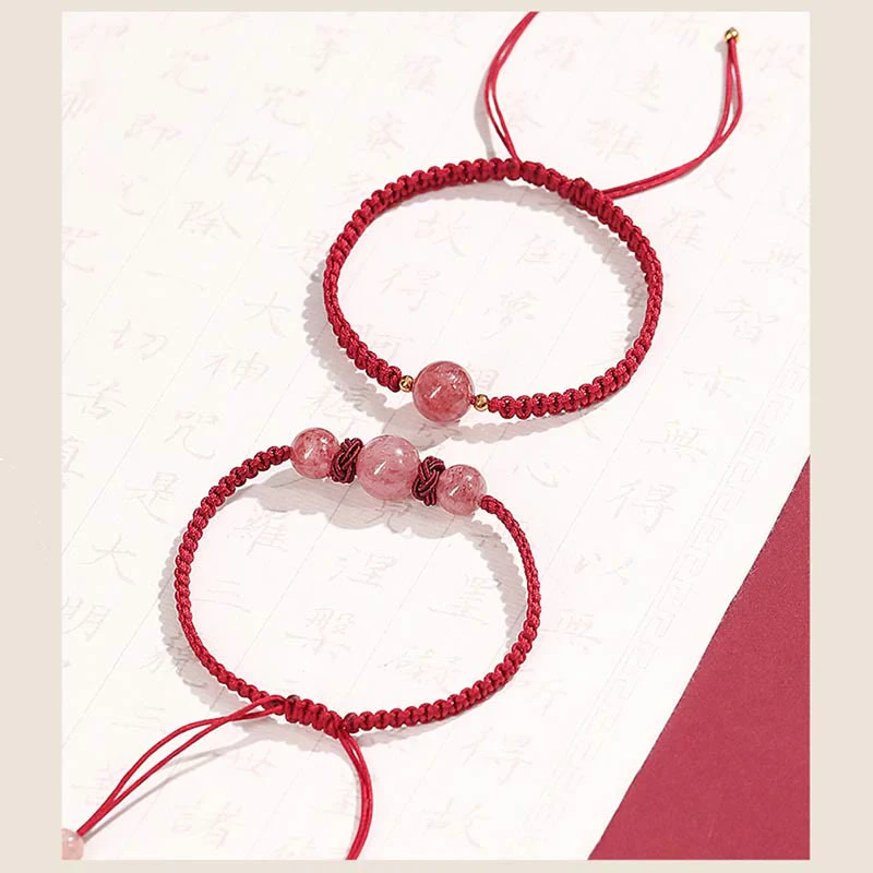 Buddha Stones Natural Strawberry Quartz Crystal Love Braccialetto intrecciato con corda rossa alla caviglia - Image 14